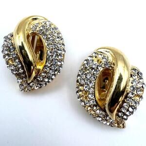 VTG CHRISTIAN DIOR Earrings Gold Plated Crystal Clip On - READ